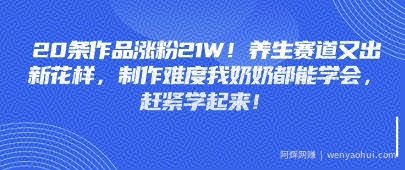 20条作品涨粉21W！养生赛道又出新花样，制作难度我奶奶都能学会，赶紧学起来