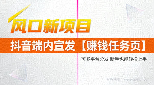 风口新项目，抖音端内宣发【賺米任务页】，可多平台分发，新手也能轻松上手