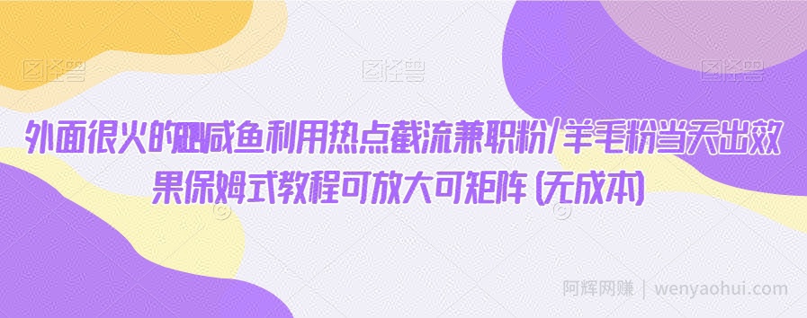 外面很火的2024咸鱼利用热点截流兼zhi粉/羊毛粉当天出效果保姆式教程可放大可矩阵(无成本)