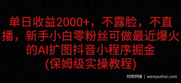 单日收益2K，不露脸，不直播，新手小白零粉丝可做最近爆火的AI扩图抖音小程序掘金