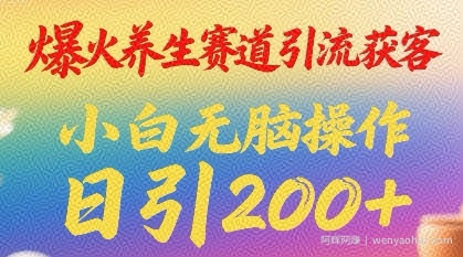 爆火养生赛道引流获客，小白无脑操作，日引200+