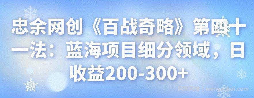 忠余网创《百战奇略》第四十一法：蓝海项目细分领域，日收益200-300+