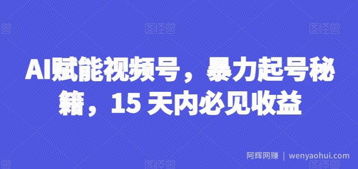 AI赋能视频号，暴力起号秘籍，15 天内必见收益【揭秘】