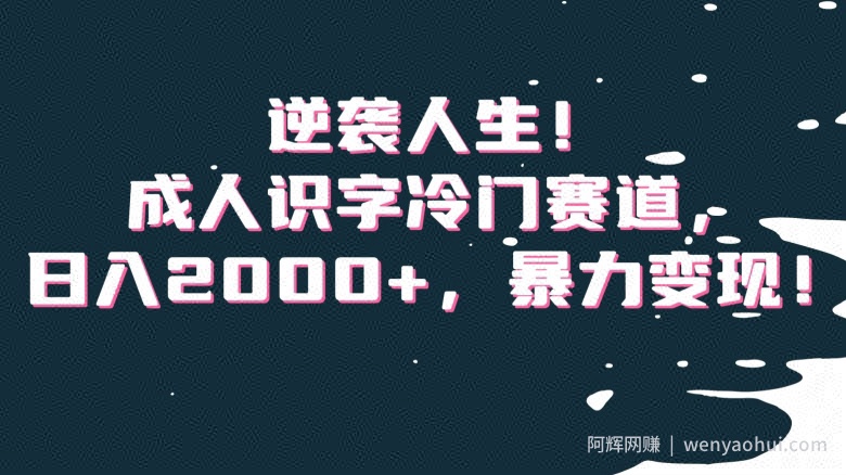 逆袭人生！成人识字冷门赛道，日入2000+，暴力变现！【揭秘】
