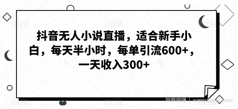 抖音无人小说直播，适合新手小白，每天半小时，每单引流600+，一天收入300+