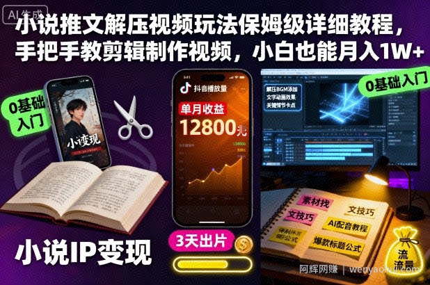小说推文解压视频玩法保姆级详细教程，手把手教剪辑制作视频，小白也能月入1W+