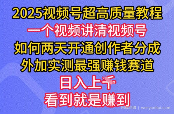 2025视频号超高质量教程，两天开通创作者分成，外加实测最强挣钱赛道，日入多张
