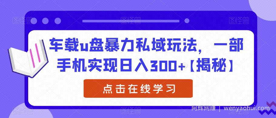 车载u盘暴力私域玩法，一部手机实现日入300+【揭秘】