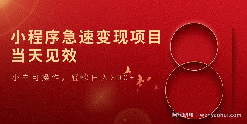 小程序急速变现项目，当天见效，小白可操作，轻松日入300+
