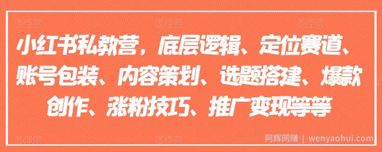 小红书私教营，底层逻辑、定位赛道、账号包装、内容策划、选题搭建、爆款创作、涨粉技巧、推广变现等等
