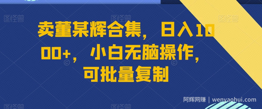 卖董某辉合集，日入1000+，小白无脑操作，可批量复制