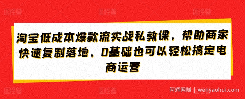 淘宝低成本爆款流实战私教课，帮助商家快速复制落地，0基础也可以轻松搞定电商运营