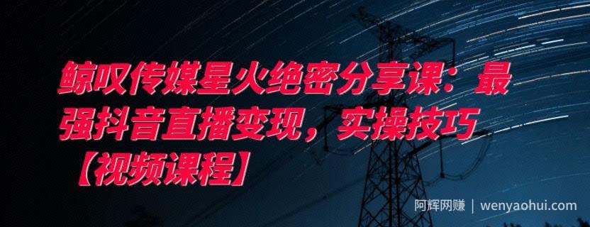 鲸叹传媒星火绝密分享课：最强抖音直播变现，实操技巧【视频课程】