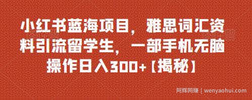 小红书蓝海项目，雅思词汇资料引流留学生，一部手机无脑操作日入300+【揭秘】