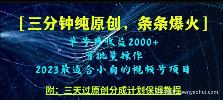 三分钟制作视频号纯原创，条条爆款，轻松月入过万【揭秘】
