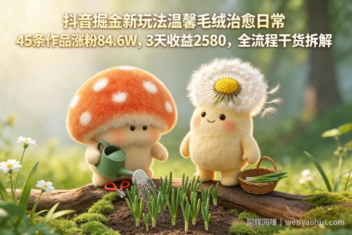 抖音掘金新玩法温馨毛绒治愈日常，45条作品涨粉84.6W，3天收益2580，全流程干货拆解