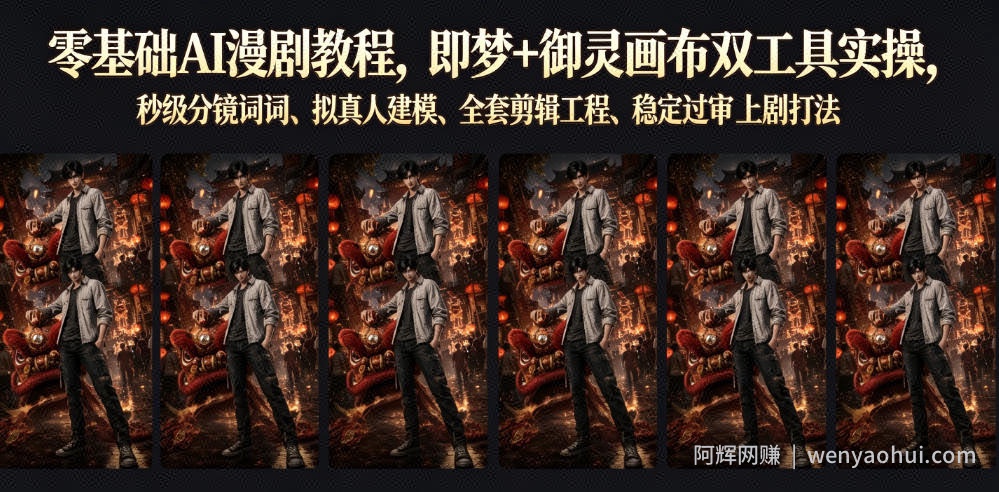 零基础AI漫剧教程，即梦+御灵画布双工具实操，秒级分镜提示词、拟真人建模、全套剪辑工程、稳定过审上剧打法