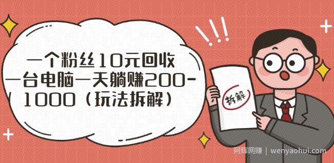 一个粉丝10元回收，一台电脑一天躺赚200-1000（玩法拆解）