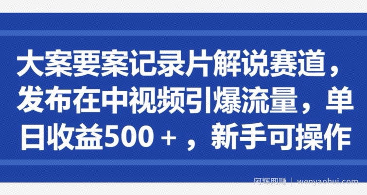 大案要案记录片解说赛道，发布在中视频引爆流量，单日收益500+，新手可操作