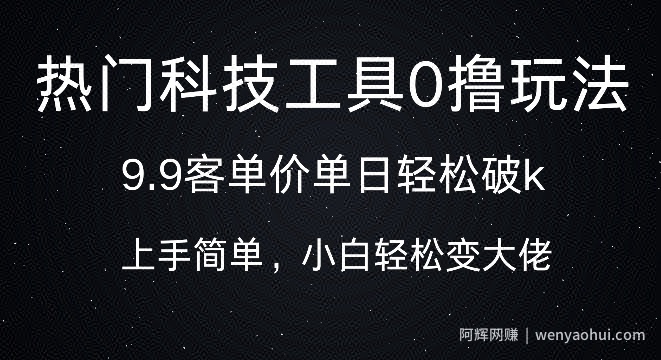 科技工具0撸玩法，9.9客单价单日轻松破k，小白轻松变大佬