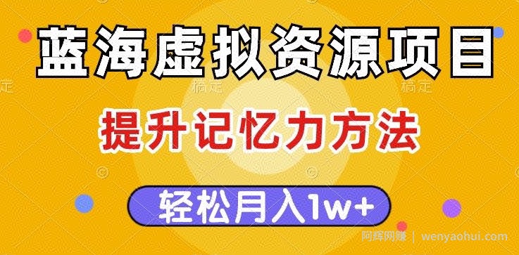 蓝海虚拟资源项目，提升记忆力方法，多种变现方式，轻松月入1w+【揭秘】