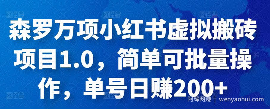 森罗万项小红书虚拟搬砖项目1.0，简单可批量操作，单号日赚200+