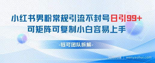 小红书男粉常规引流不封号日引99+变现简单 可矩阵可复制小白容易上手