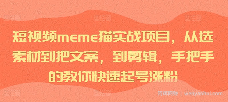 短视频meme猫实战项目，从选素材到把文案，到剪辑，手把手的教你快速起号涨粉