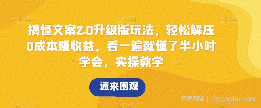 搞怪文案2.0升级版玩法，轻松解压0成本赚收益，看一遍就懂了半小时学会，实操教学【揭秘】