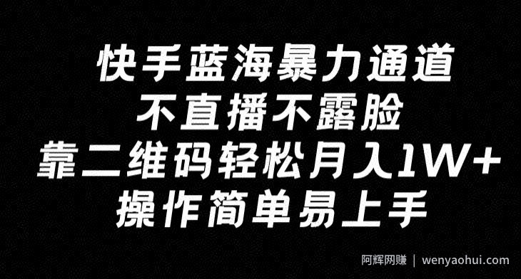 快手蓝海暴力通道，不直播不露脸，靠二维码轻松月入1W+，操作简单易上手