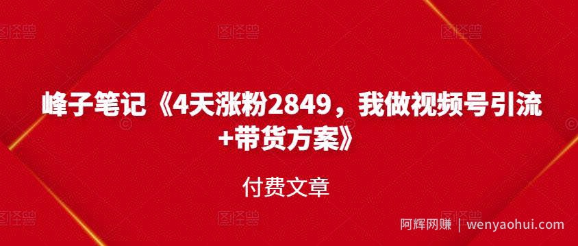 峰子笔记《4天涨粉2849，我做视频号引流+带货方案》付费文章