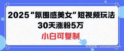 不露脸也能火！2025“氛围感美女”短视频玩法，30天涨粉5W小白可复制