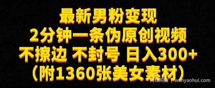 最新男粉变现，不擦边，不封号，日入300+（附1360张美女素材）【揭秘】