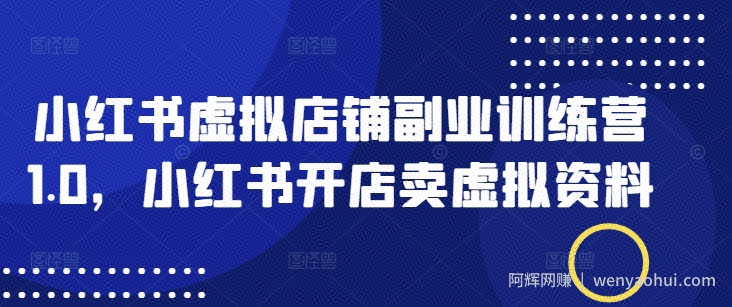 小红书虚拟店铺副业训练营1.0，小红书开店卖虚拟资料