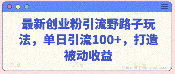 最新创业粉引流野路子玩法，单日引流100+，打造被动收益