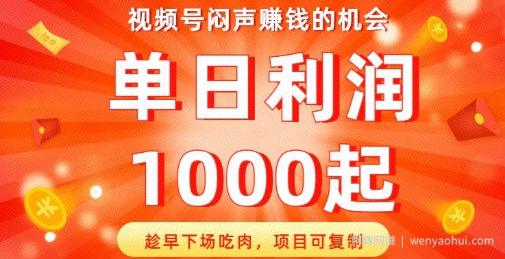 视频号闷声賺米的机会，趁早下场吃肉，项目可复制，单日利润1000起【揭秘】