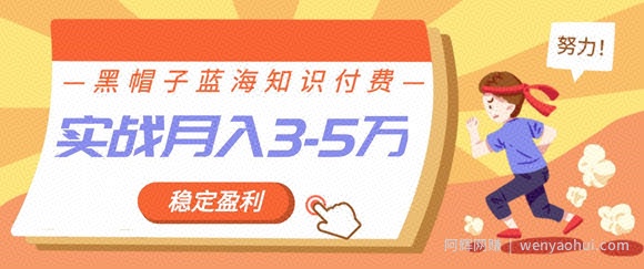 黑帽子蓝海知识付费项目，持续稳定盈利，实战月入3-5w项目