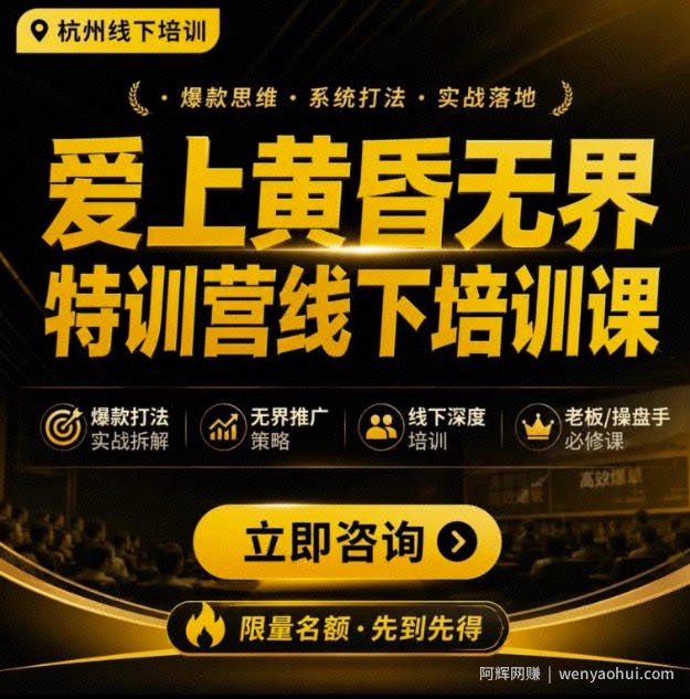 爱上黄昏无界特训营AI推广实战7月27-30杭州线下课,AI落地淘宝最完整的课程,学天猫淘宝的老板必看