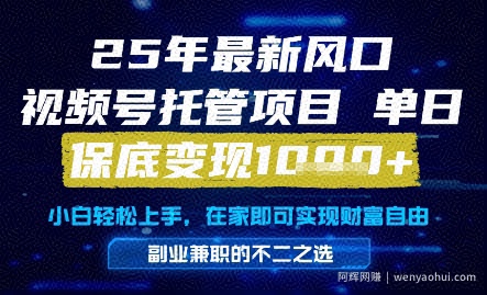 25年最新风口，视频号托管项目，单日保底变现1k+，手把手教学【揭秘】