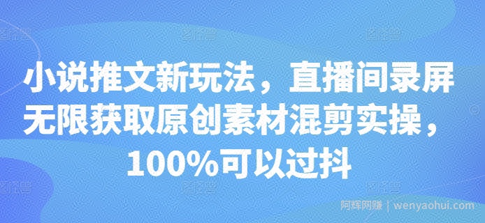 小说推文新玩法，直播间录屏无限获取原创素材混剪实操，100%可以过抖