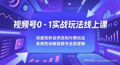 视频号0-1实战玩法线上课，深度剖析自然流和付费玩法，统性讲解视频号全部逻辑