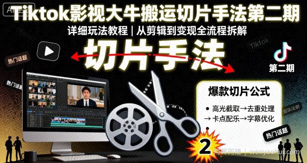 Tiktok影视大牛搬运切片手法第二期，详细玩法教程