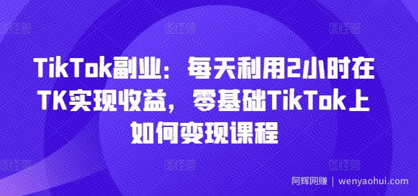 TikTok副业：每天利用2小时在TK实现收益，零基础TikTok上如何变现课程