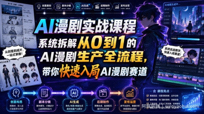 AI漫剧实战课程，系统拆解从0到1的AI漫剧生产全流程，带你快速入局AI漫剧赛道