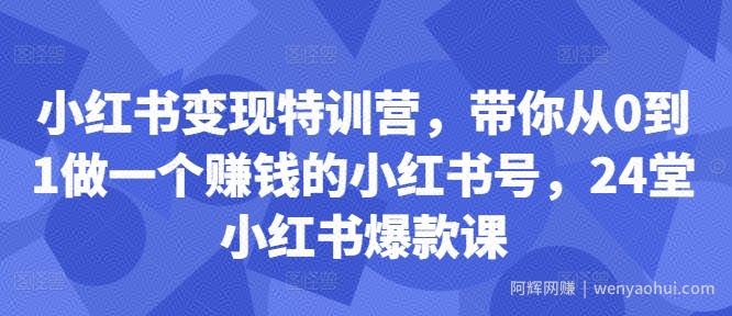小红书变现特训营，带你从0到1做一个賺米的小红书号，24堂小红书爆款课