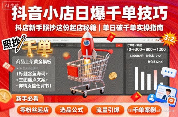 抖音小店日爆千单技巧，抖店新手照抄这份起店秘籍，单日破千单