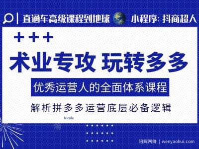 术业专攻玩转多多，优秀运营人的全面体系课程，解析拼多多运营底层必备逻辑