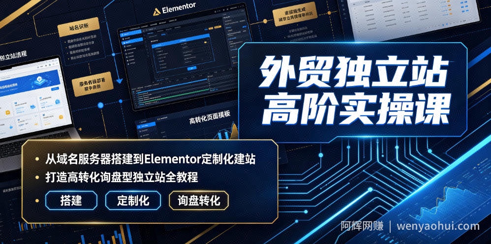 外贸独立站高阶实操课｜从域名服务器搭建到Elementor定制化建站，打造高转化询盘型独立站全教程