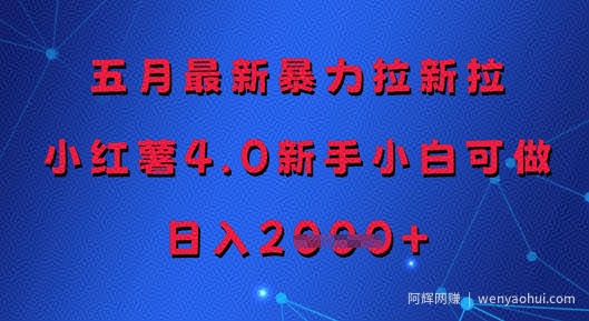 五月最新暴力拉新拉，小红薯4.0新手小白可做，日入多张