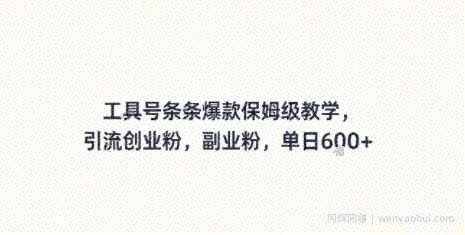工具号条条爆款保姆级教学，引流创业粉，副业粉，单日6张